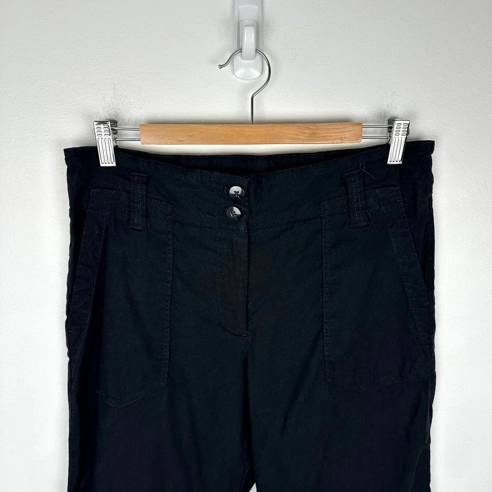 Maeve Anthropologie The Naomi Wide Leg Flare Pants Black Linen Blend 12P Petite